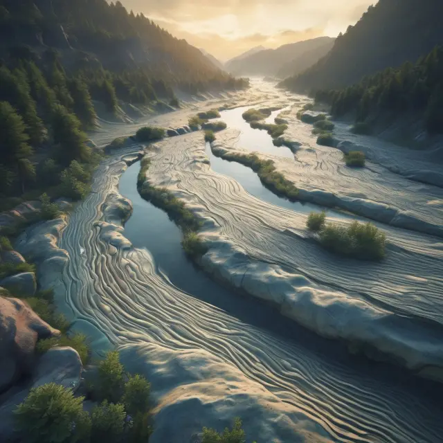 Imagery of a river symbolizing the Russell 3000 Index, blending technology, finance, healthcare, and industrial sectors