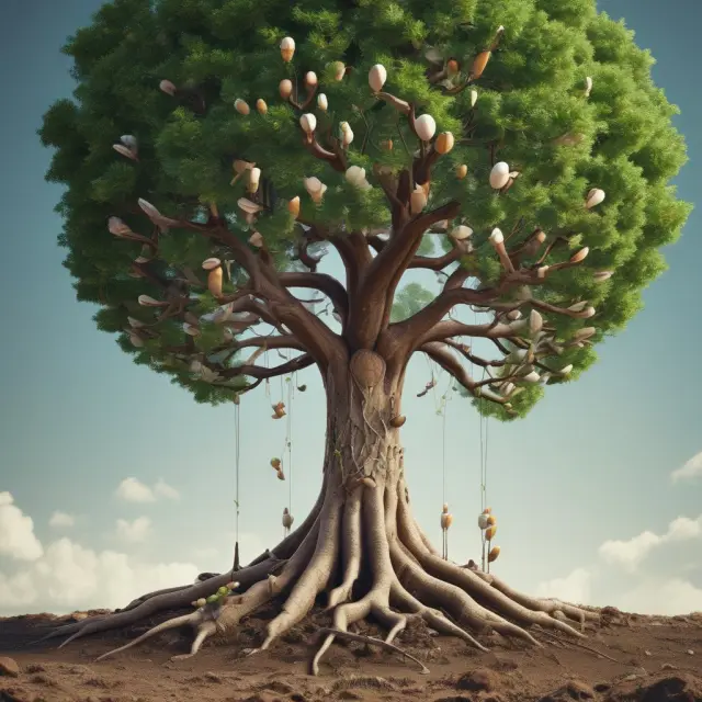 A large tree with technology (acorns) and healthcare (saplings) branches taking root, representing the increasing importance of these sectors within the Russell 3000 Index