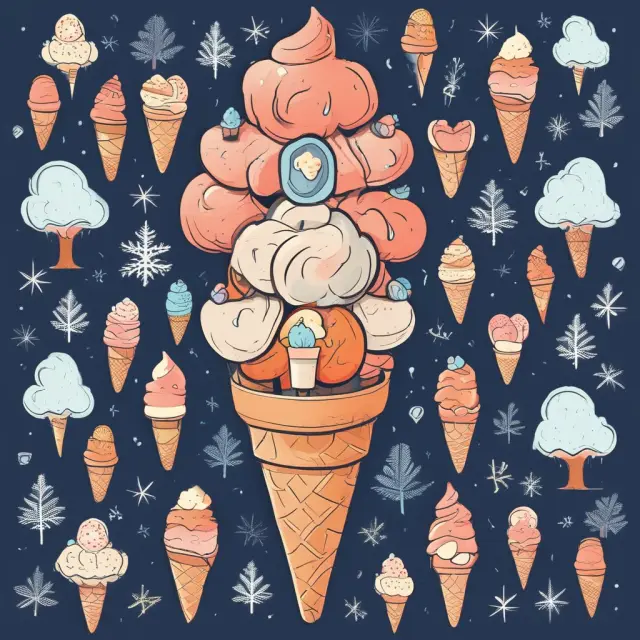 Seasons affecting business data: Ice cream industry with melting cones for summer sales and a mountain of snowflakes representing winter car sales