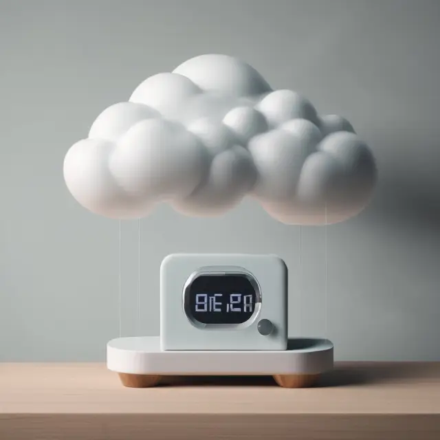 A digital scale balanced between a fortified home safe and a cloud filled 
