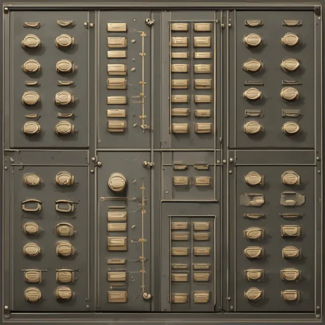 A balanced scale holding a safe deposit box with a size gauge and a cost calculator, symbolizing the decision process between size, cost, and security