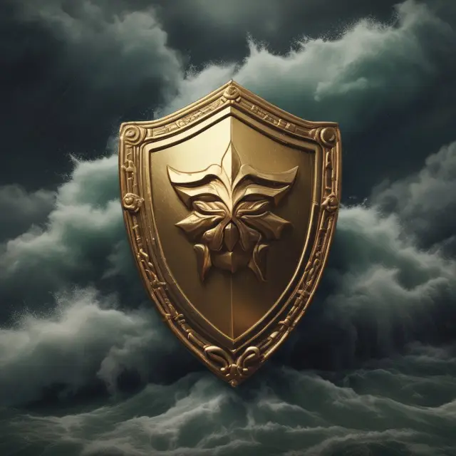 A golden shield symbolizing safe havens protecting a portfolio against market volatility