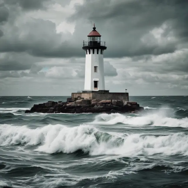 Lighthouse shielding a tranquil harbor from financial tempests, symbolizing the protective role of safe harbor accounting methods.