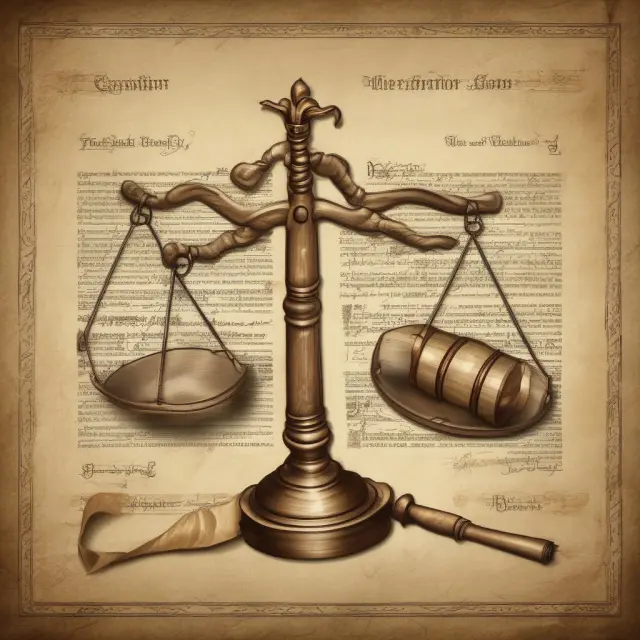 A gavel striking a contract on an ancient parchment scroll before the scales of justice, representing legal safe harbors and their protection