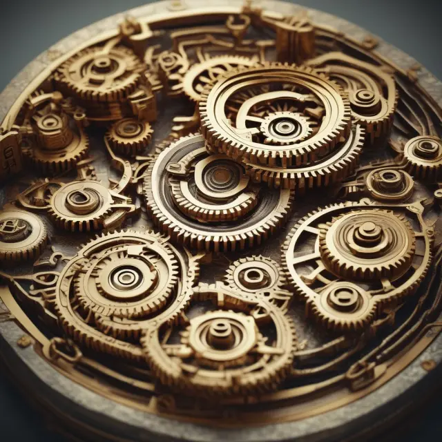 Complex machinery with confidentiality agreements represented by locked chests, indemnification shown as interlocking gears, contingent sales as chains, and broker commissions depicted as gold coins