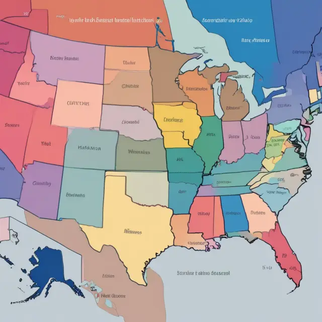 Map illustrating sales tax rates for each U.S. state, showcasing differing fiscal environments.