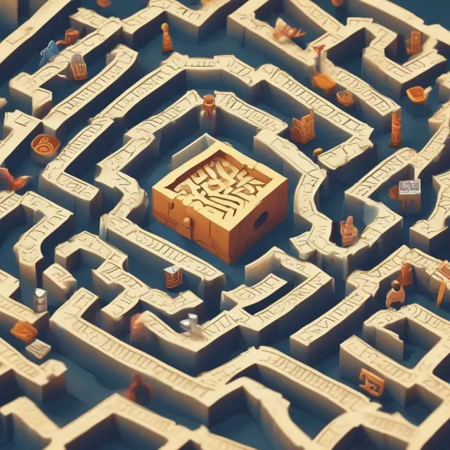 An illustration of a maze marketplace with sales tax obstacles leading to a treasure chest signifying profitable investment strategies.
