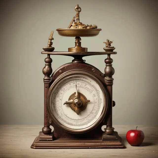 Vintage scale computing depreciation using different methods while assessing a golden apple