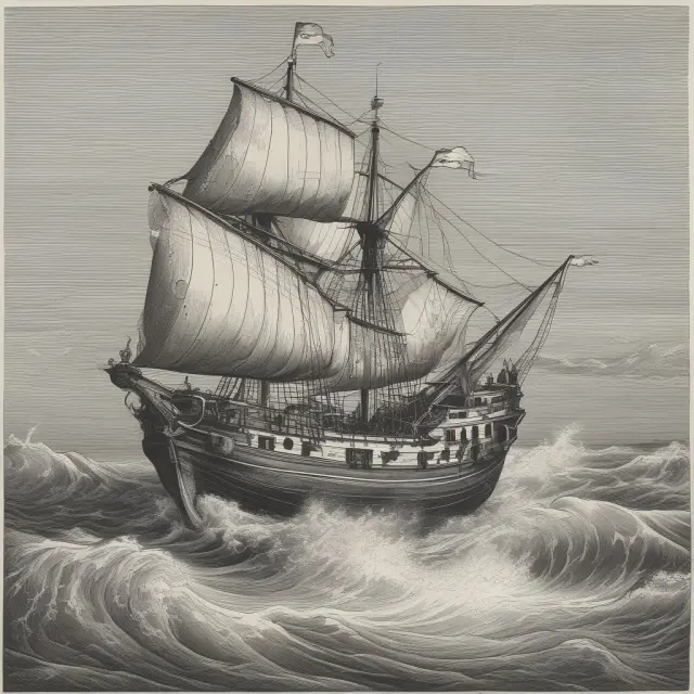 An old ship sailing through a sea of annual depreciation expenses, with salvage value representing a beacon guiding taxable income adjustments according to declining balance methods.