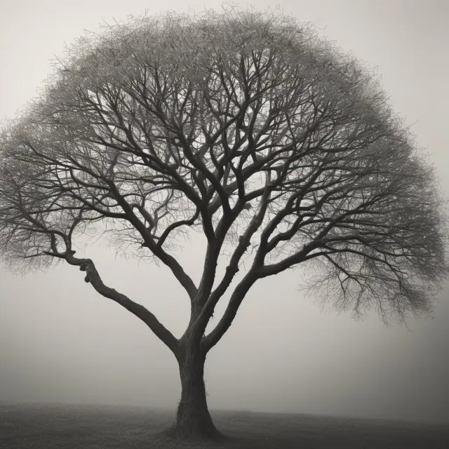 A growing tree with uneven branches represents the Sum-of-Years Digits Depreciation Method, where larger branches signify higher annual expenses in the early years.