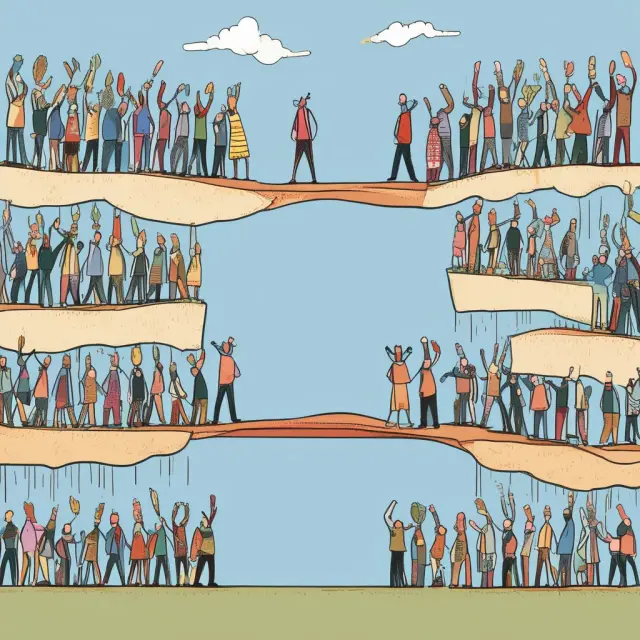Image of two scales balancing; one side represents a diverse population, while the other represents a random sample, with figures from both sides connecting them.