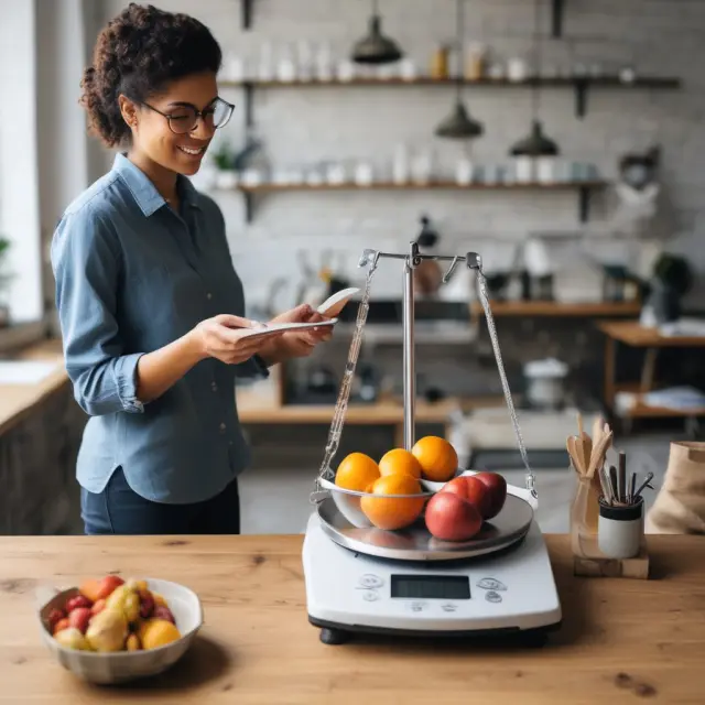 A market researcher holding a scale, weighing representative consumer segments against various sampling techniques.