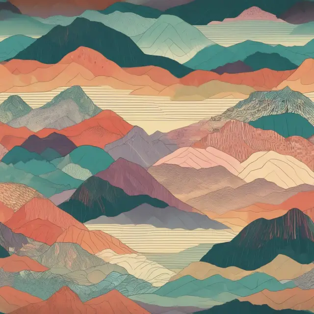 A mountainous landscape filled with financial data; a scalpel samples data points, revealing trends and insights