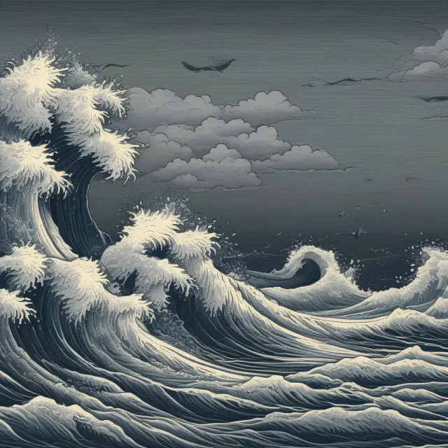 A stormy sea filled with islands (datasets) symbolizing sampling errors in finance. Some accurately represent the population, while others misrepresent it.