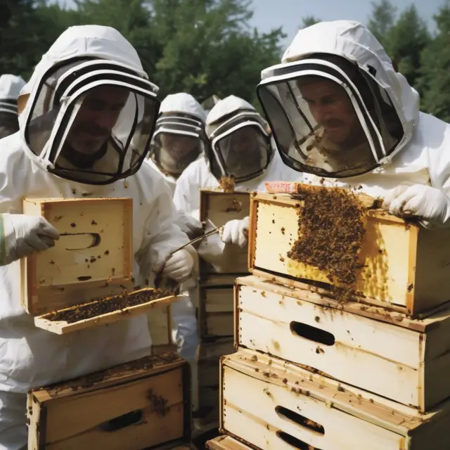 Two bees, representing Goldman Sachs and J.P. Morgan, collectively gathering representative data samples from their respective hives of stocks and consumer preferences to minimize sampling errors