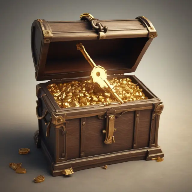 A golden key opens a treasure chest filled with vesting SARs, symbolizing the financial reward for employee loyalty