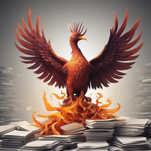 A mythical Phoenix arises from a pile of financial records, symbolizing the evolution and enhancement of IT roles in SOX-driven organizations