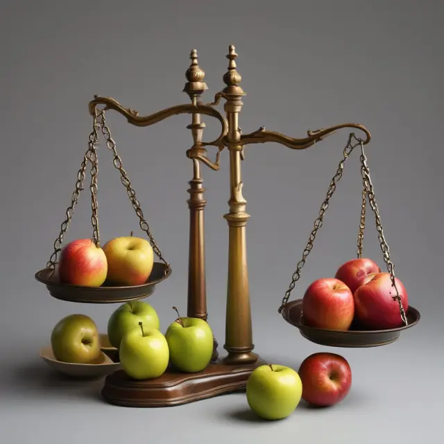 Apples on scales representing demand, ensuring a balanced production and consumption