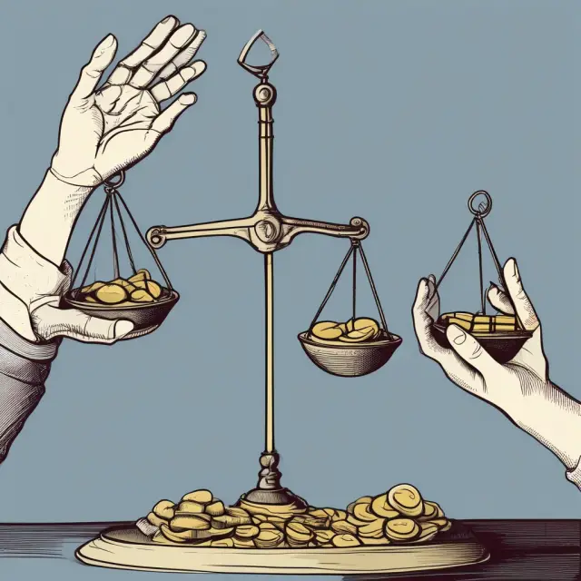 Image of a scale balanced between wealth and poverty, representing economic scarcity