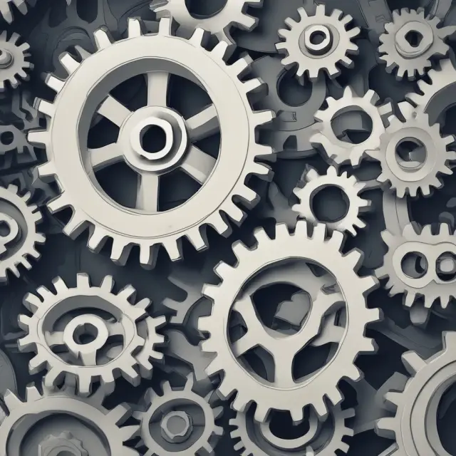 Gears representing variables undergo stress tests to evaluate the resilience of a complex financial system.