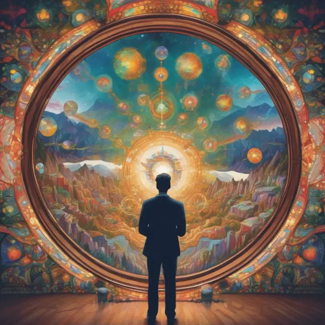 An institutional investor studying multiple market scenarios through a kaleidoscope, visualizing diverse investment landscapes for risk management and strategic planning.