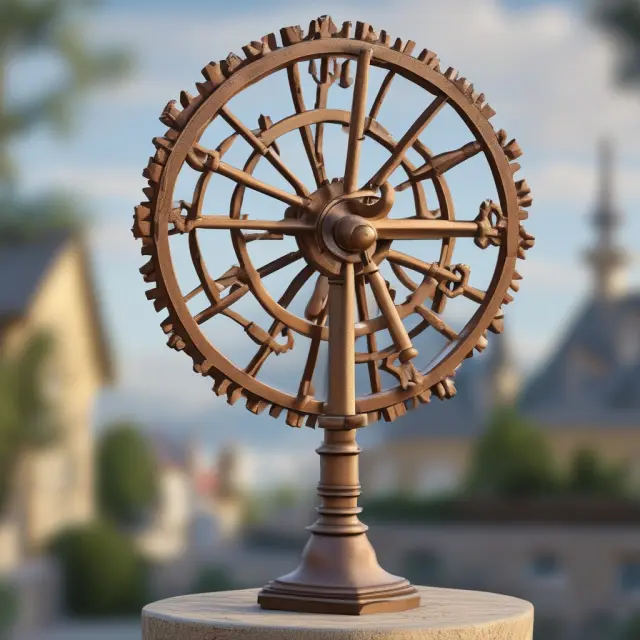 A weather vane with interlinked gears symbolizing Monte Carlo simulations, historical data analysis, and Microsoft Excel-based tools for conducting scenario analysis