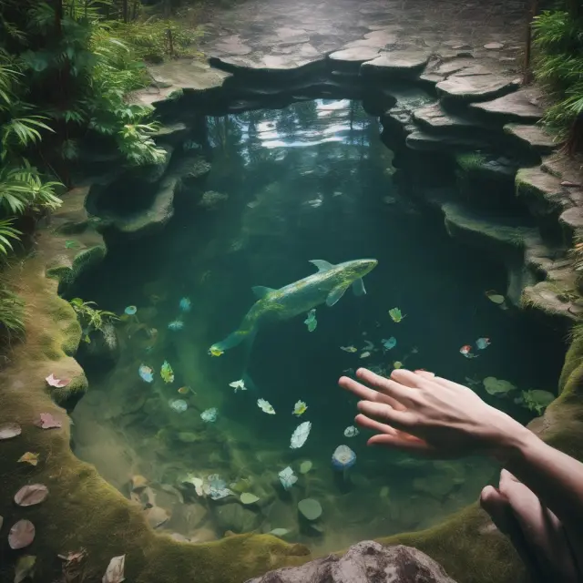 Crystal clear pond reveals hidden hands emerging, representing the filing of a Schedule 13D report with the Securities and Exchange Commission.