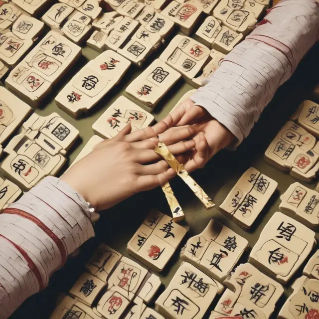 Golden keys are traded between players at a mahjong table, illustrating various types of contracts and arrangements