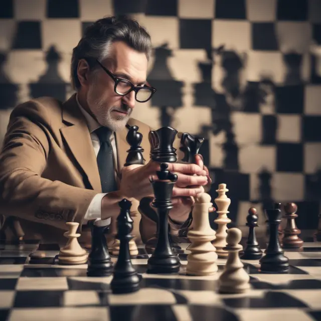 An institutional investor strategically making moves on a chessboard while adhering to filing deadlines under SEC Schedule 13G