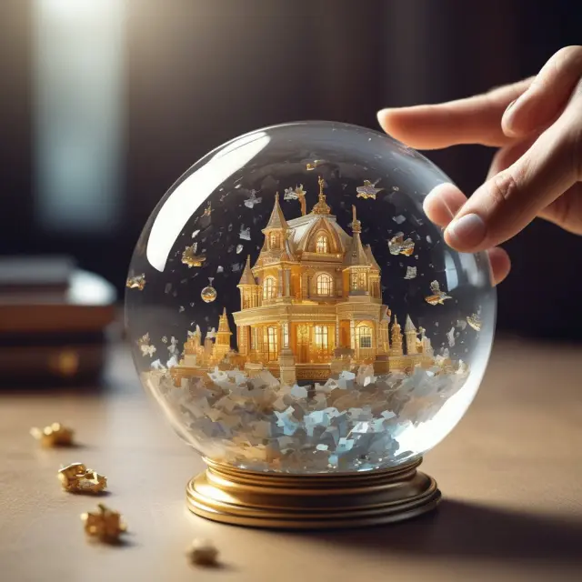 Golden hand filling crystal ball with interconnected puzzle pieces, maintaining transparency for Schedule 13G filing