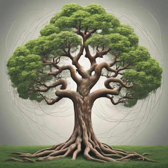A flourishing tree symbolizing supply chain benefits (revenue growth and cost savings) and challenges (complexity, globalization, and increasing customer demands)