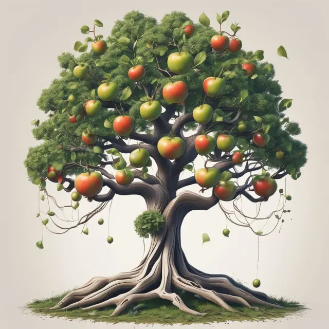 An apple tree with clear boundaries, symbolizing effective project scope management, bearing fruitful results for Apple Inc.