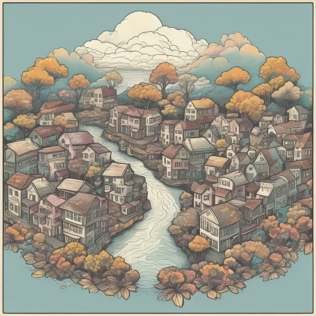 An image showcasing a thriving company town where residents engage in transactions using scrip tokens, enhancing the local economy.