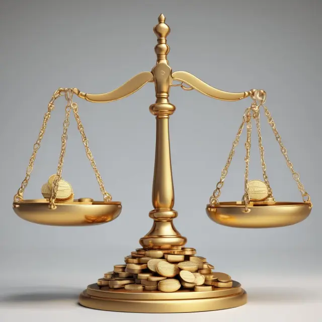 Gold coins symbolizing advantages for companies, while script securities represent disadvantages, on a balance scale