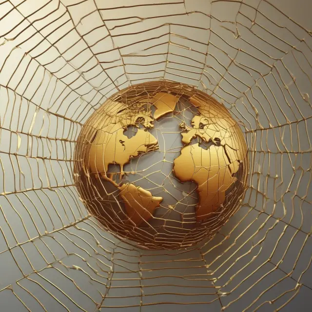Golden SDR ball surrounded by weaving interest rates, symbolizing the international financial system
