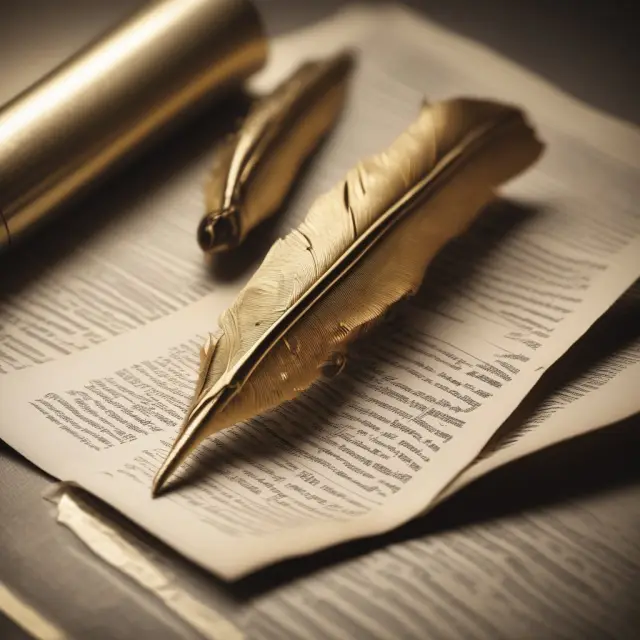 Golden quill writing on a transparent scroll symbolizing truth and transparency in the Securities Exchange Act.
