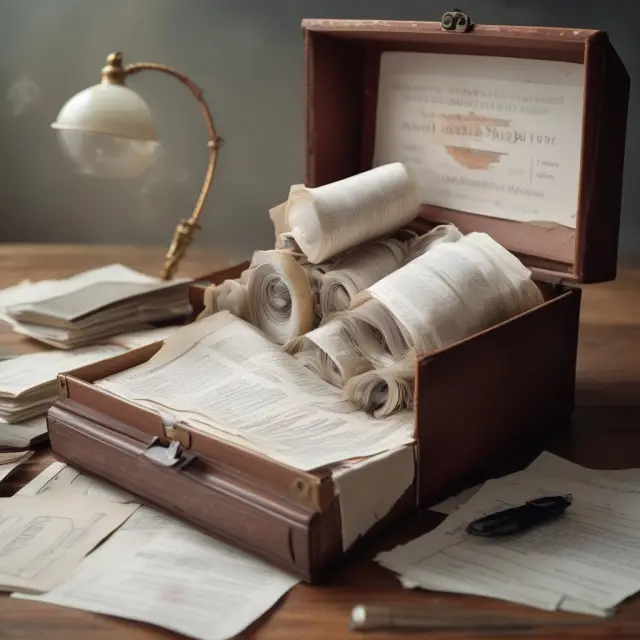 An open time capsule overflowing with papers symbolizing financial transparency and the Securities Exchange Act of 1934.