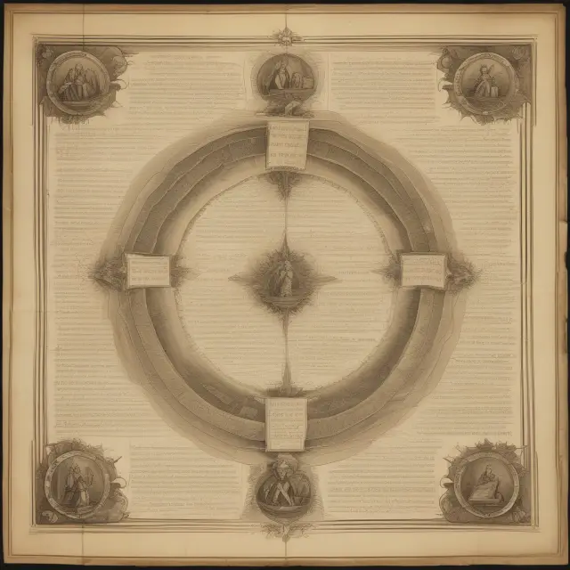 An ancient parchment with intricate diagrams representing a company