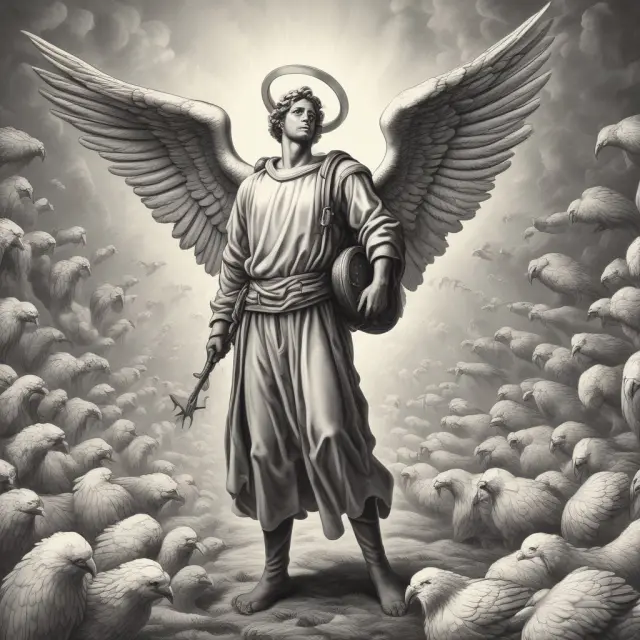An angel supervises a group of investors navigating through an array of regulatory documents, symbolizing investor protection by the Securities and Exchange Commission.