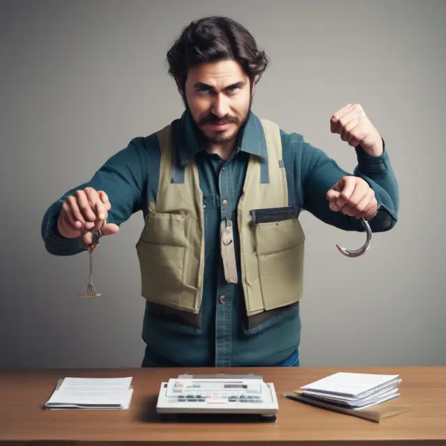 An image of a freelancer balancing two hands labeled 