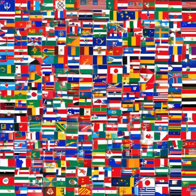 Mosaic puzzle with flags representing various second world countries, illustrating their diverse economic positions and interconnectedness.