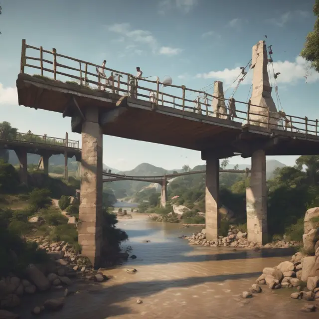 An image of a sturdy bridge linking a developed first world and an emerging third world, with a balance beam representing various development indicators.