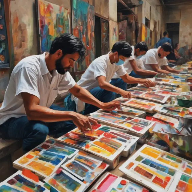 An artist paints stocks, bonds, mutual funds, and real estate securities onto a vibrant marketplace canvas, representing the diversity of investments traded on secondary markets