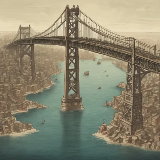 Two stylized figures, one depicting a broker and the other an investment firm, connecting buyers and sellers with a bridge in the midst of a bustling sea of secondary market transactions