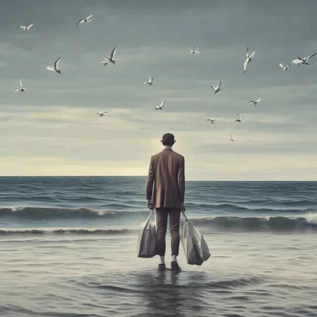 Person standing in a body of water representing tax implications, sorting through various depreciation methods, with Section 1250 identified as a beacon revealing ordinary income.