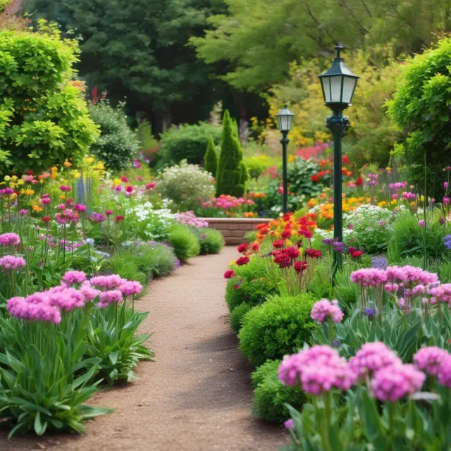 A vibrant garden filled with blooming flowers symbolizing various sectors in a well-diversified investment portfolio.
