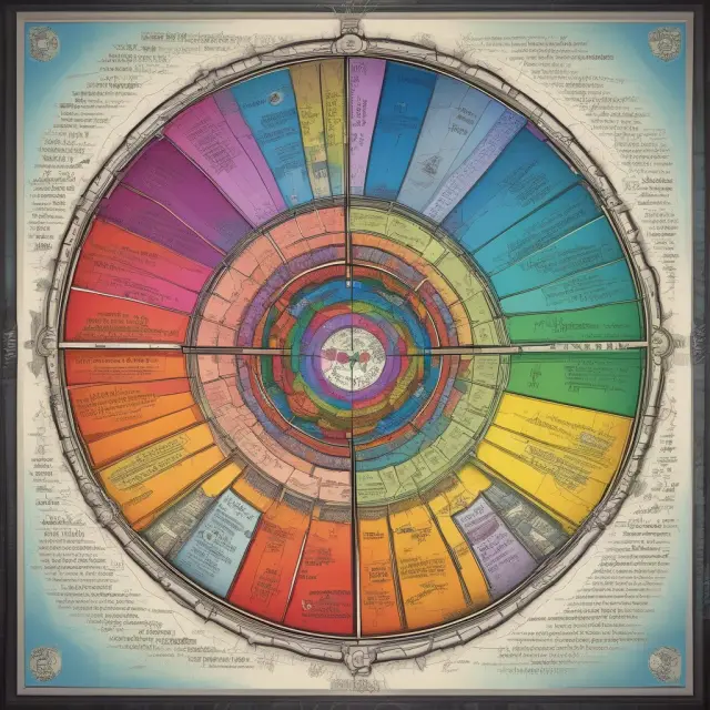 A colorful kaleidoscope with the twelve S&P 500 sectors represented by different colors, illustrating the sector allocation within the index and its role in market trends