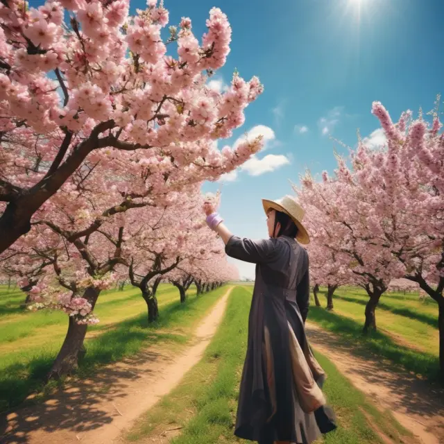 A lush orchard blooming with fruit trees representing various economic sectors during growth