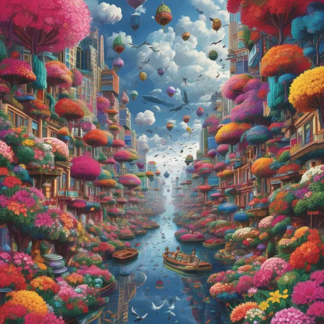 A visual representation of different economic sectors represented as flowers in a kaleidoscope, some blooming while others face storms, symbolizing their varying performance.