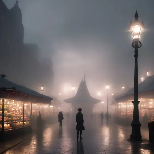 An illuminated beacon shines through the fog in a marketplace, emphasizing the importance of transparency and disclosure under the Securities Act of 1933